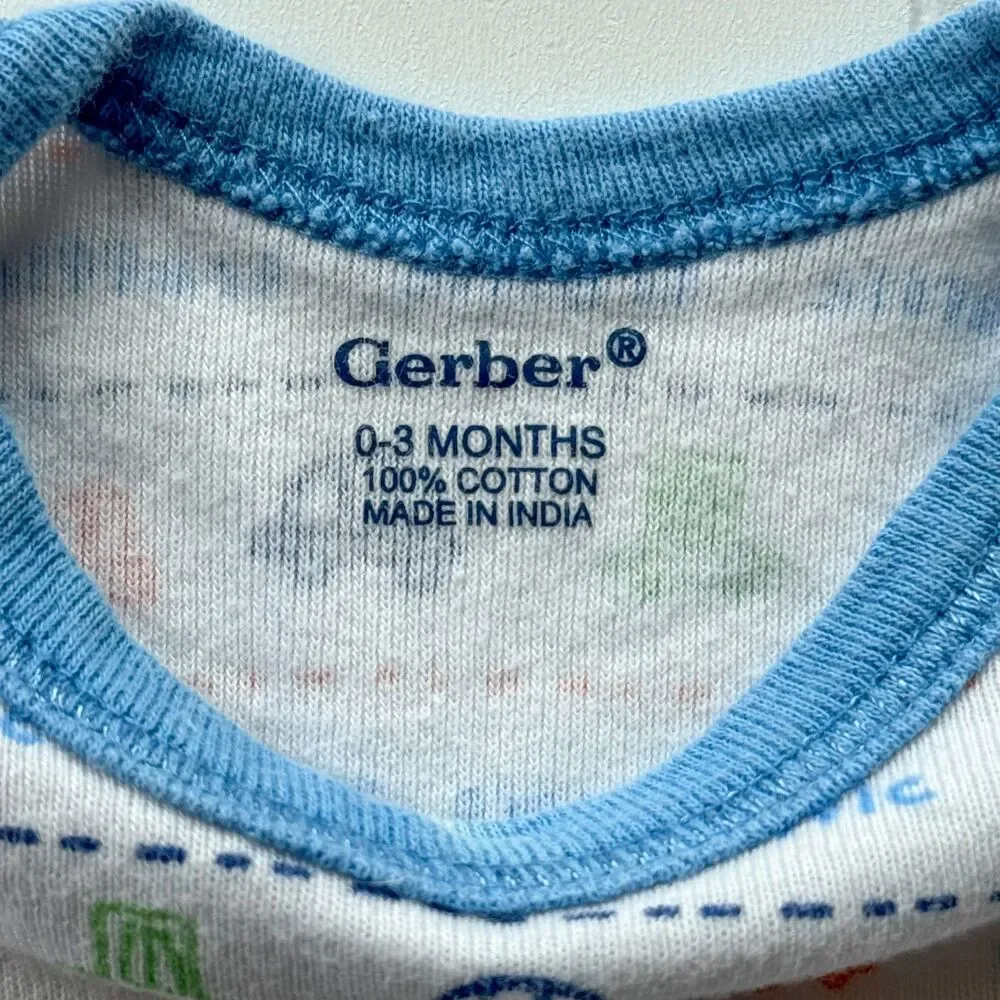 4/$10 - Set of 3 Gerber Cotton Baby Onesies | Vehicles Zoo Animals Polka Dots 0-